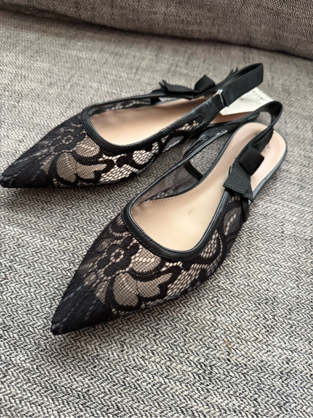 Size 8 Black Lace Bow Pointed Slingback Flats a new day Target memory foam
